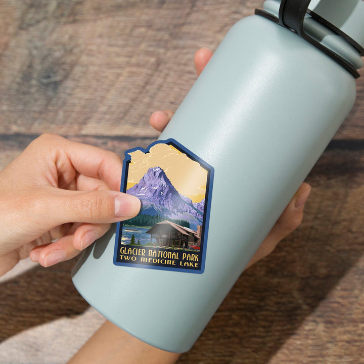 Glacier National Park, Two Medicine Lake, Contour, Vinyl Sticker Sticker Lantern Press
