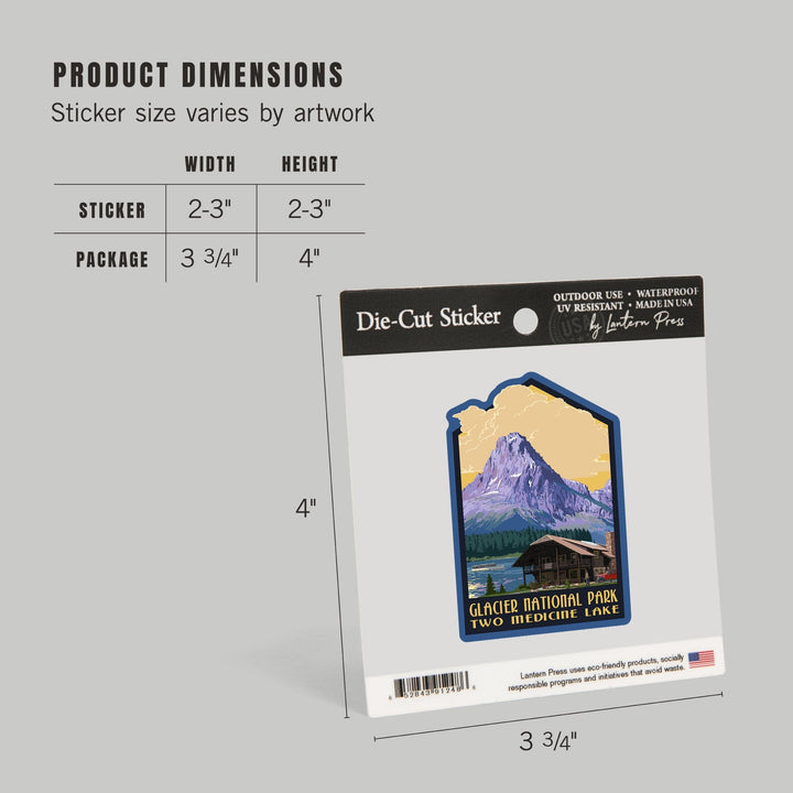 Glacier National Park, Two Medicine Lake, Contour, Vinyl Sticker Sticker Lantern Press