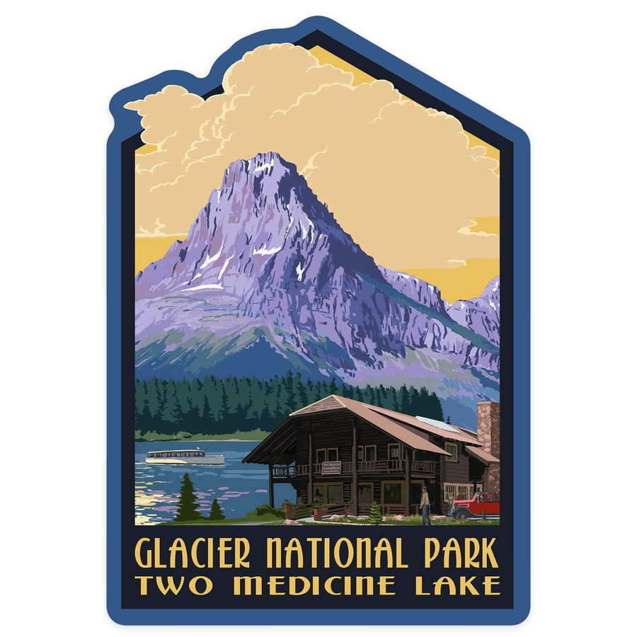 Glacier National Park, Two Medicine Lake, Contour, Vinyl Sticker Sticker Lantern Press