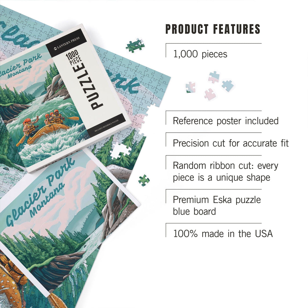 Glacier Park, Montana, Get Outside Series, Seek Adventure, River Rafting, Jigsaw Puzzle Puzzle Lantern Press