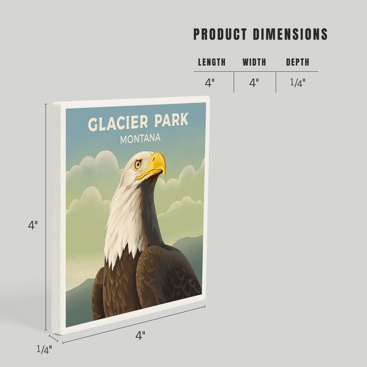 Glacier Park, Montana, Lithograph Wildlife Series, Bald Eagle, Coasters Coasters Lantern Press