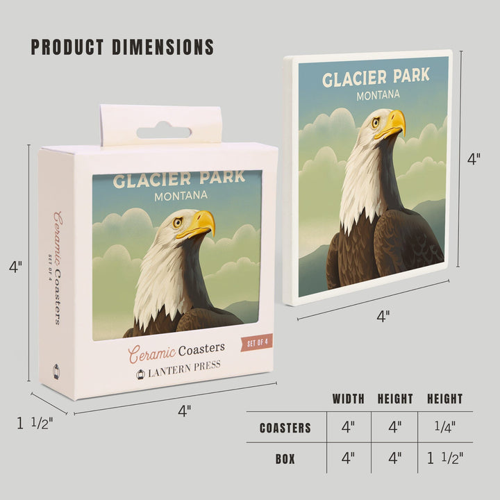 Glacier Park, Montana, Lithograph Wildlife Series, Bald Eagle, Coasters Coasters Lantern Press