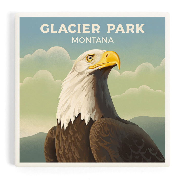Glacier Park, Montana, Lithograph Wildlife Series, Bald Eagle, Coasters Coasters Lantern Press Coaster