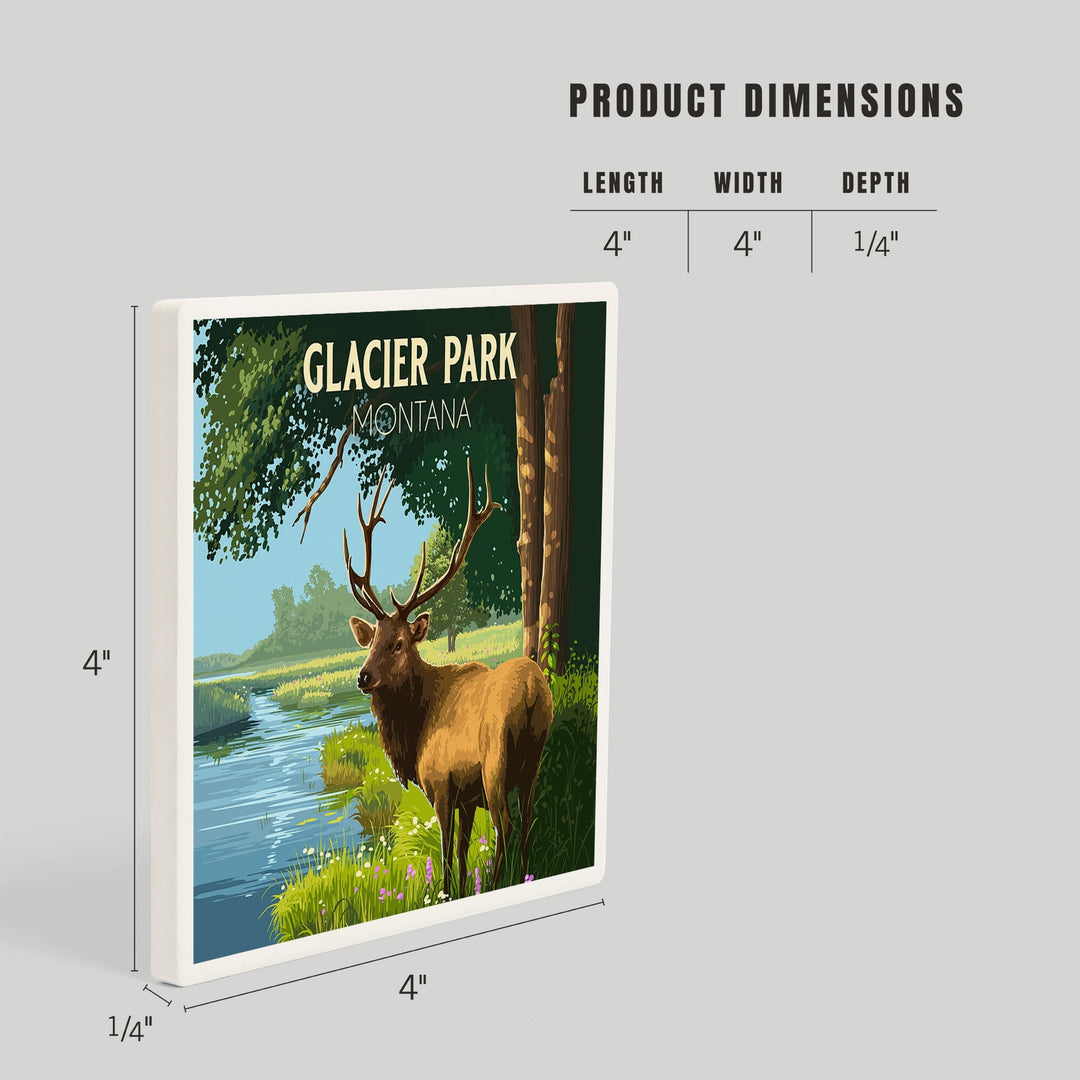 Glacier Park, Montana, Painterly, Roosevelt Elk, Coasters Coasters Lantern Press