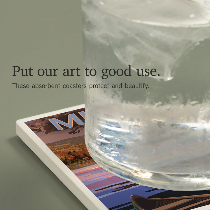 Glen Lake, Michigan, Lake Scene at Dusk, Coasters Coasters Lantern Press