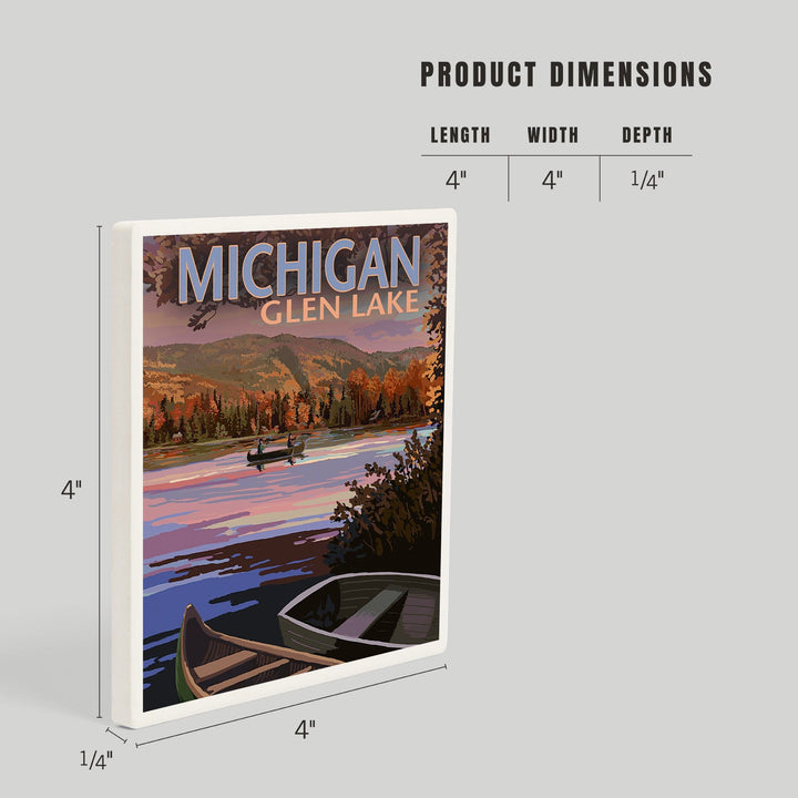 Glen Lake, Michigan, Lake Scene at Dusk, Coasters Coasters Lantern Press