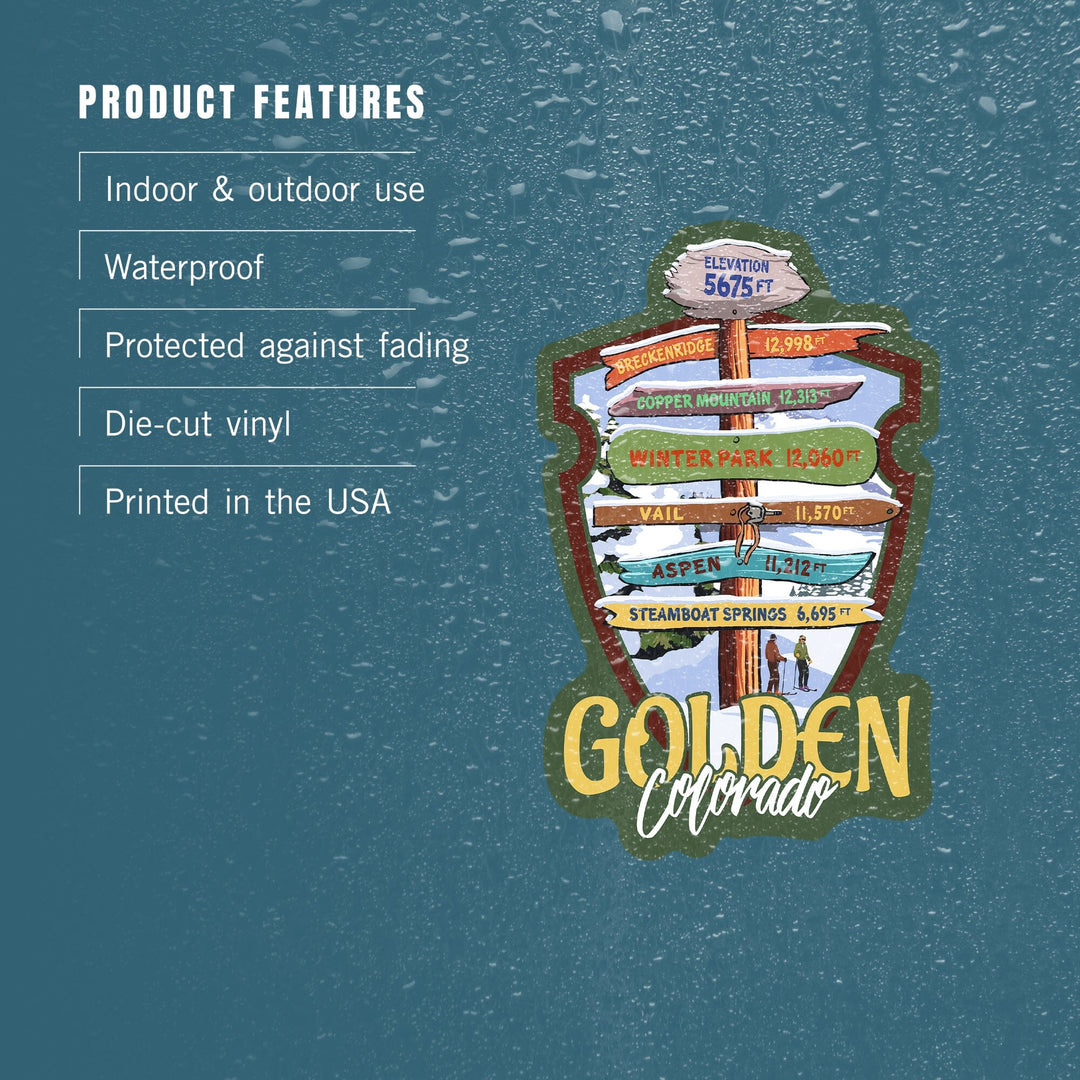 Golden, Colorado, Destinations Signpost, Contour, Vinyl Sticker - Lantern Press