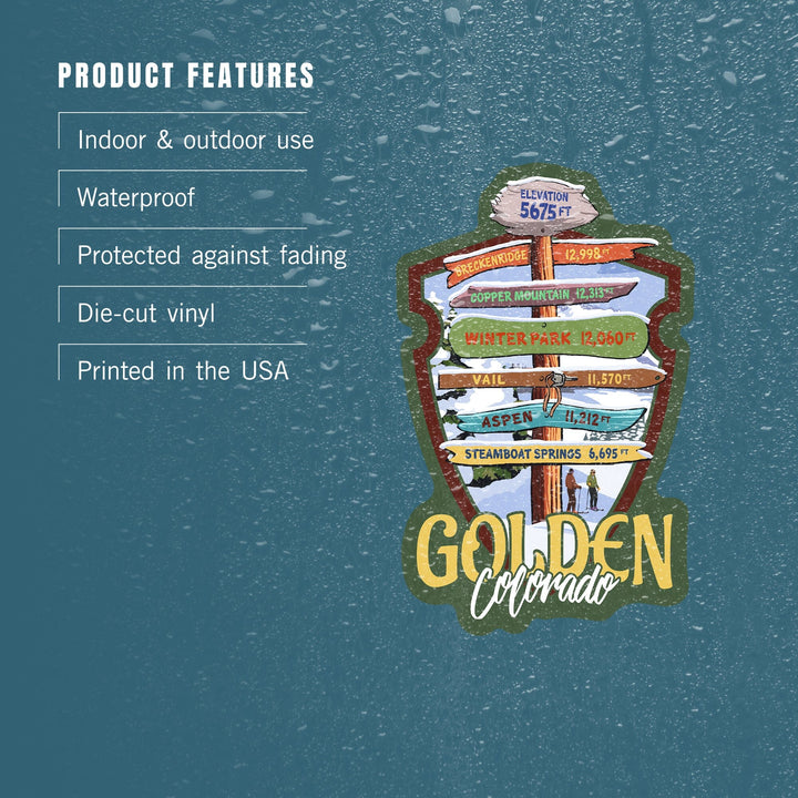 Golden, Colorado, Destinations Signpost, Contour, Vinyl Sticker - Lantern Press