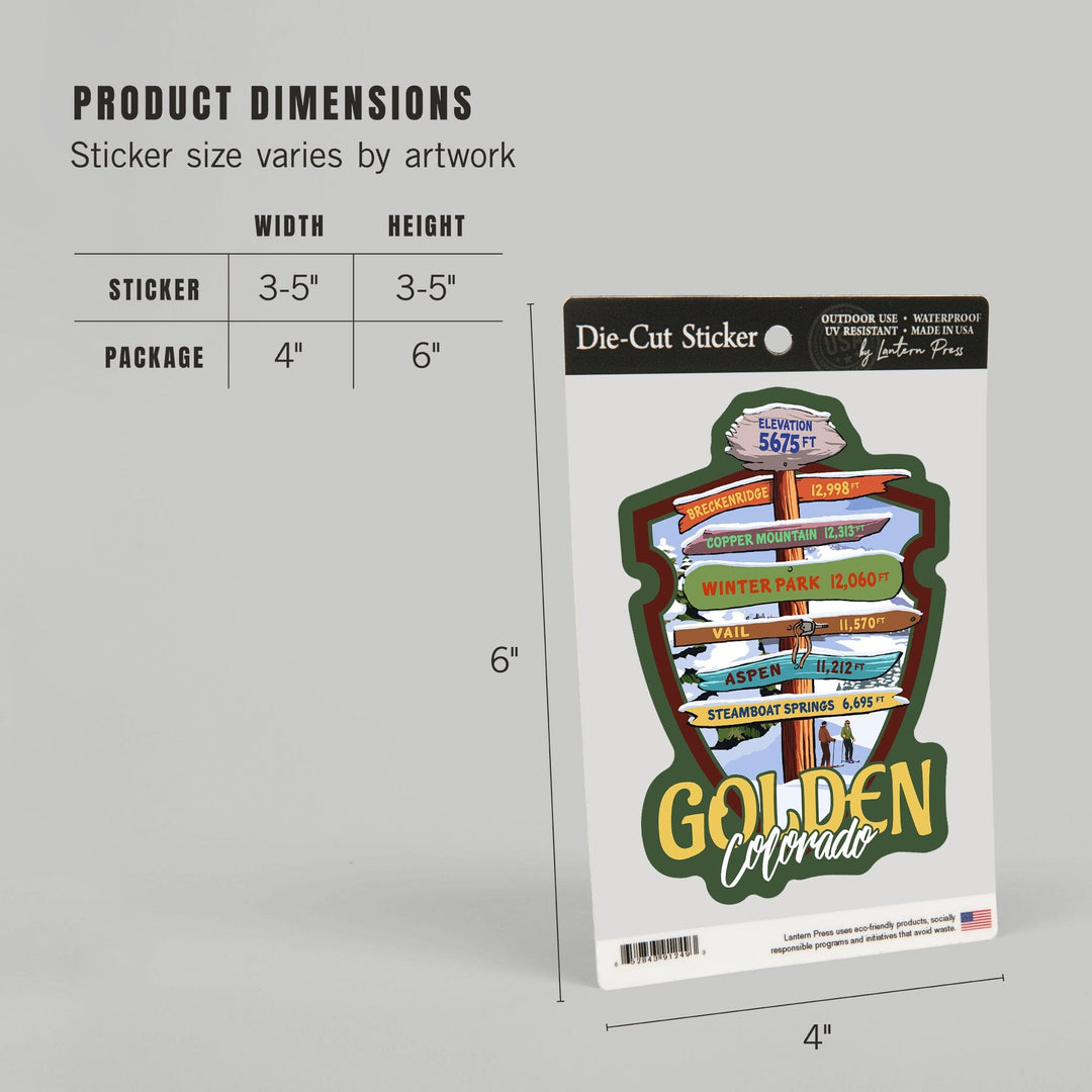 Golden, Colorado, Destinations Signpost, Contour, Vinyl Sticker - Lantern Press