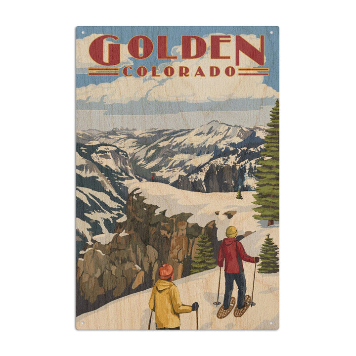 Golden, Colorado, Snowshoer Scene, Lantern Press Artwork, Wood Signs and Postcards - Lantern Press