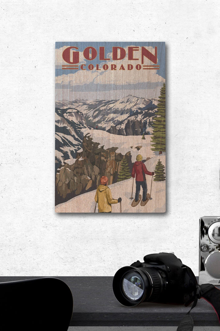 Golden, Colorado, Snowshoer Scene, Lantern Press Artwork, Wood Signs and Postcards - Lantern Press
