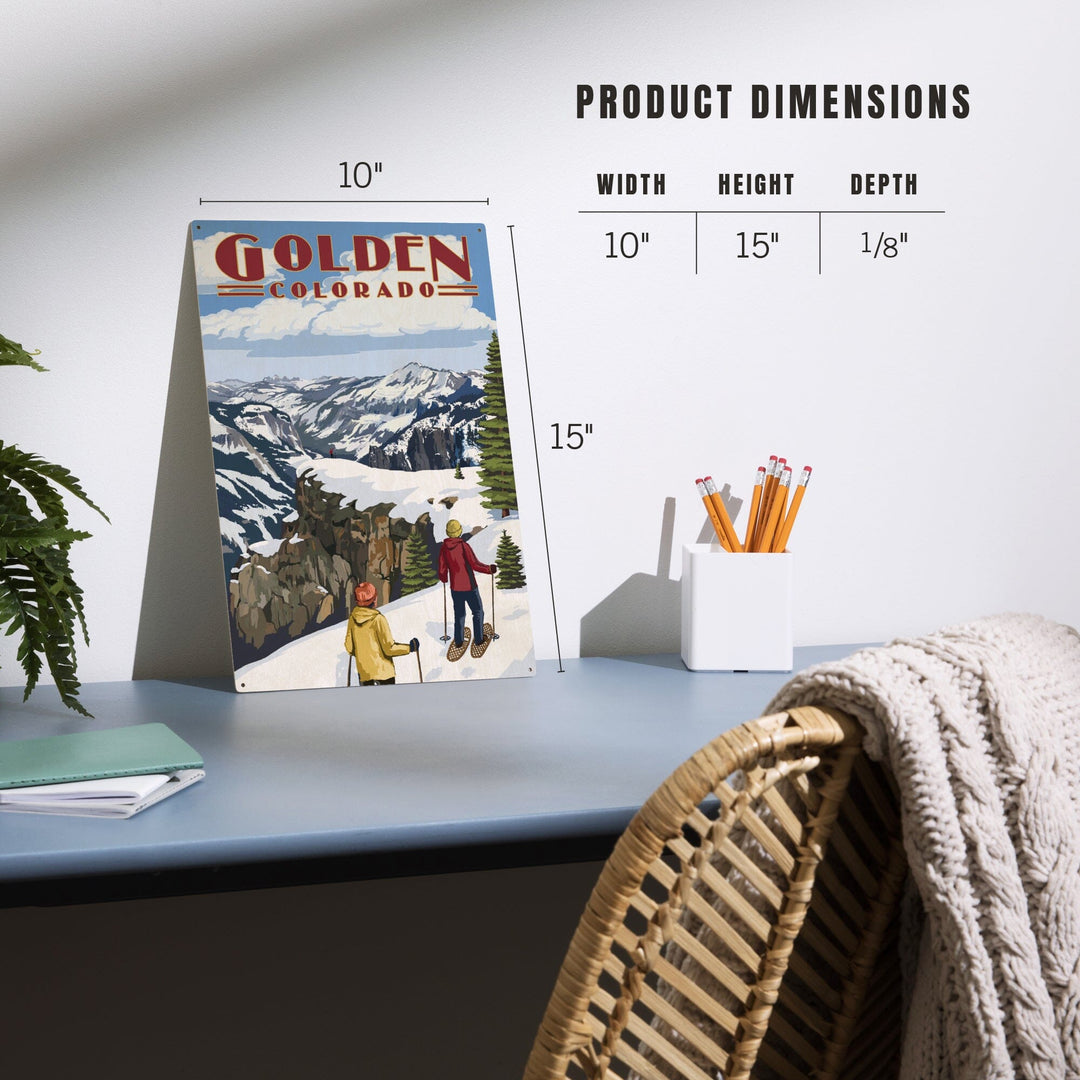 Golden, Colorado, Snowshoer Scene, Lantern Press Artwork, Wood Signs and Postcards - Lantern Press