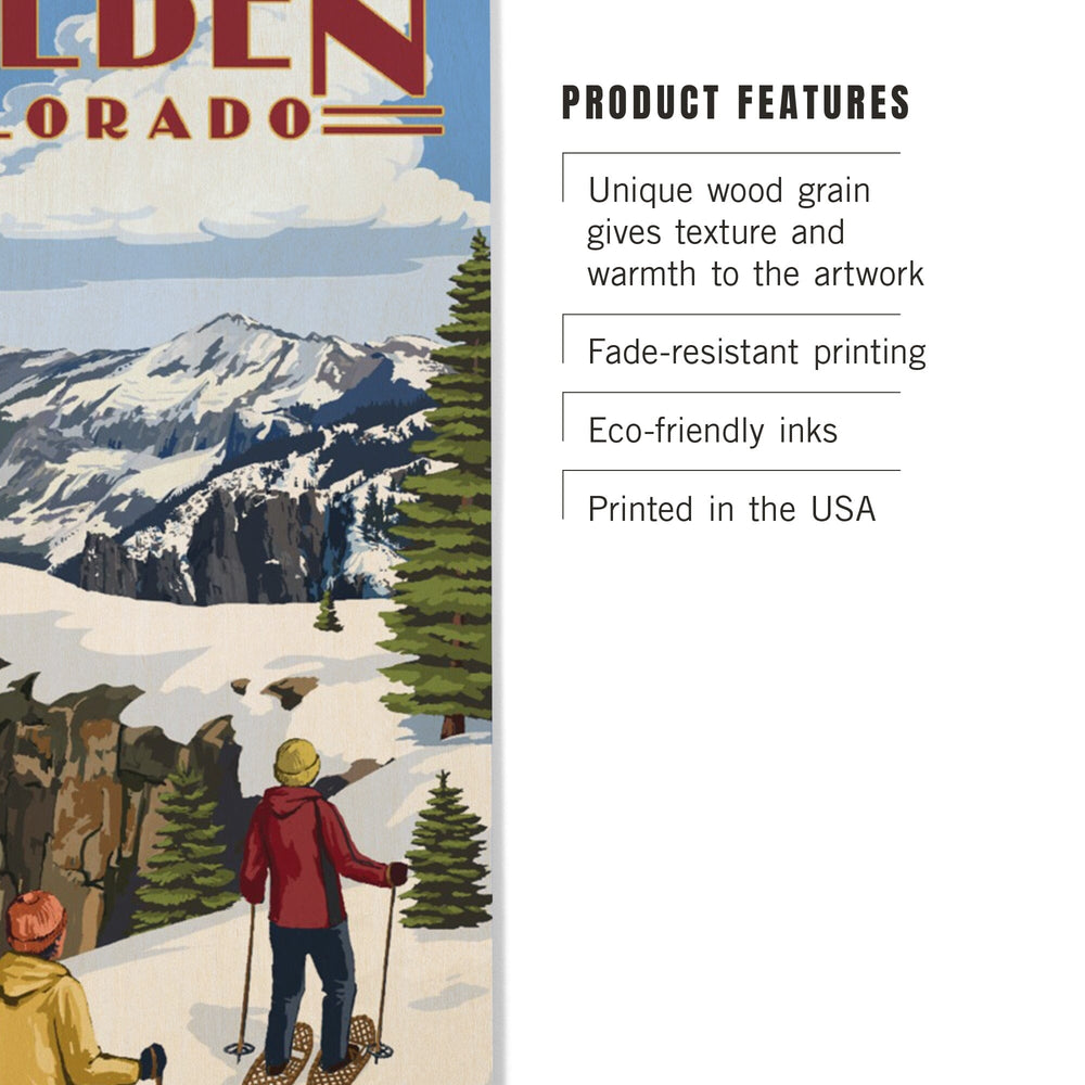 Golden, Colorado, Snowshoer Scene, Lantern Press Artwork, Wood Signs and Postcards - Lantern Press
