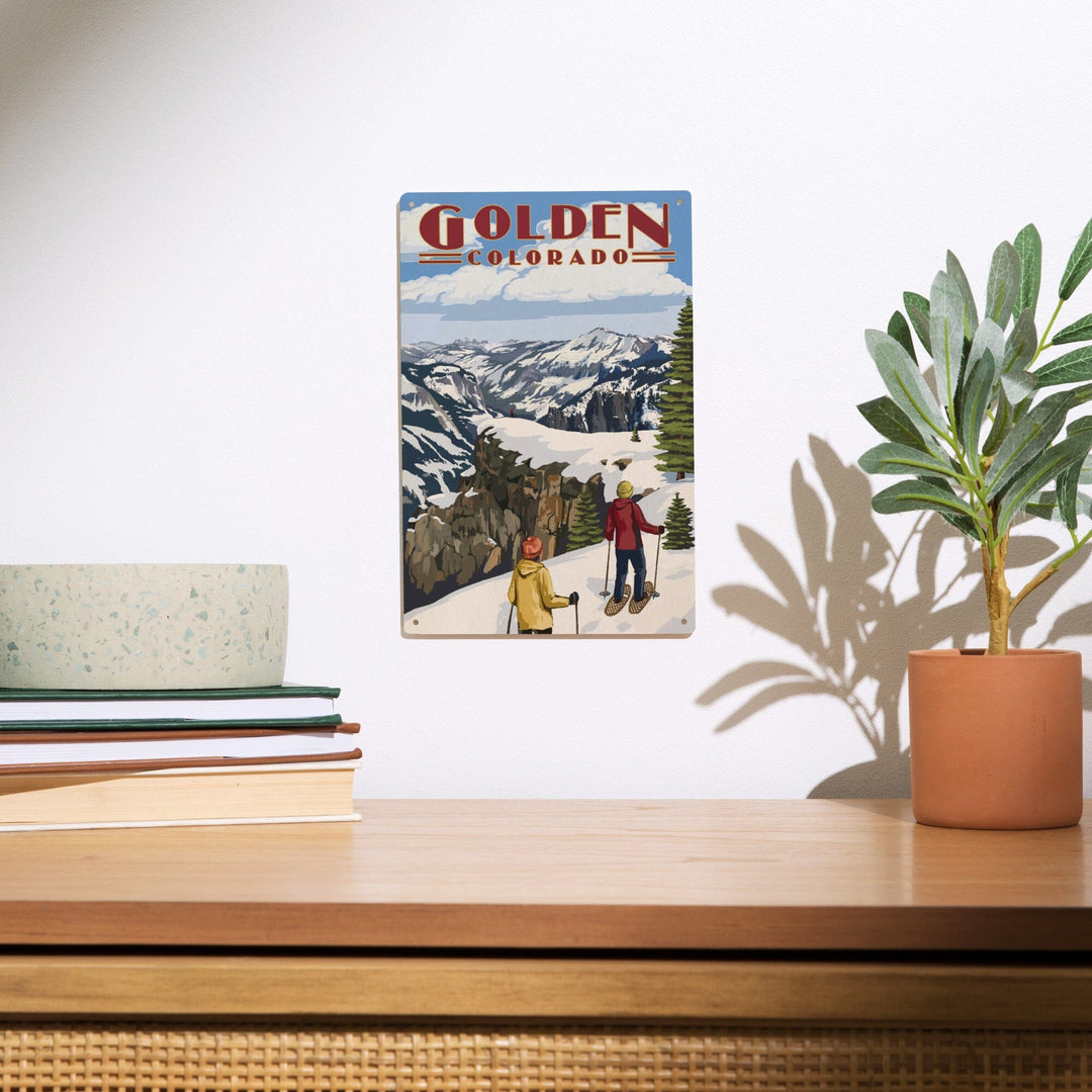 Golden, Colorado, Snowshoer Scene, Lantern Press Artwork, Wood Signs and Postcards - Lantern Press