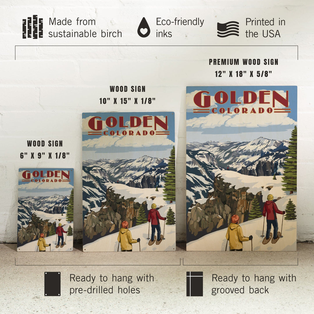 Golden, Colorado, Snowshoer Scene, Lantern Press Artwork, Wood Signs and Postcards - Lantern Press