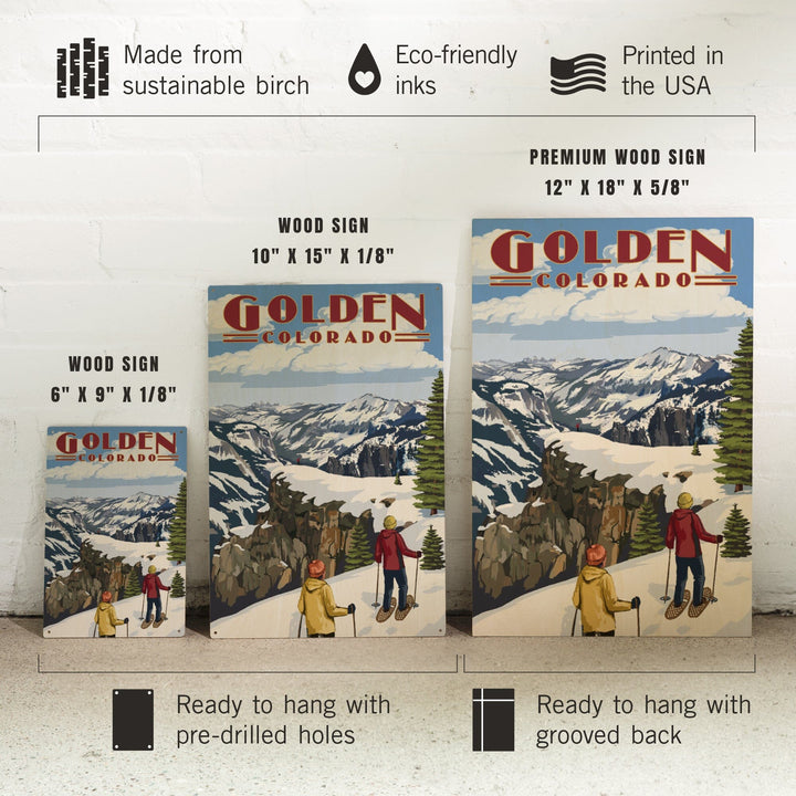 Golden, Colorado, Snowshoer Scene, Lantern Press Artwork, Wood Signs and Postcards - Lantern Press