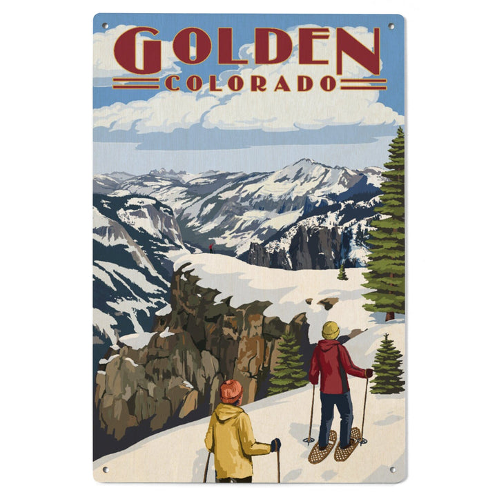 Golden, Colorado, Snowshoer Scene, Lantern Press Artwork, Wood Signs and Postcards - Lantern Press
