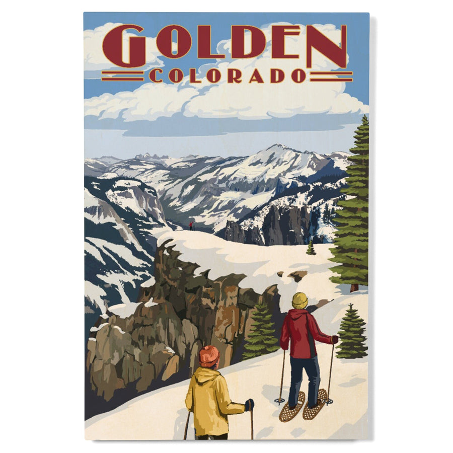 Golden, Colorado, Snowshoer Scene, Lantern Press Artwork, Wood Signs and Postcards - Lantern Press