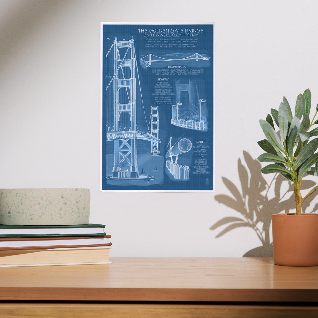 Golden Gate Bridge, Technical (Blueprint), Art & Giclee Prints Art Lantern Press