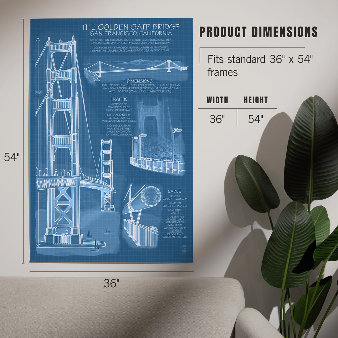 Golden Gate Bridge, Technical (Blueprint), Art & Giclee Prints Art Lantern Press