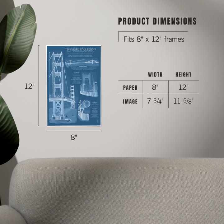 Golden Gate Bridge, Technical (Blueprint), Art & Giclee Prints Art Lantern Press