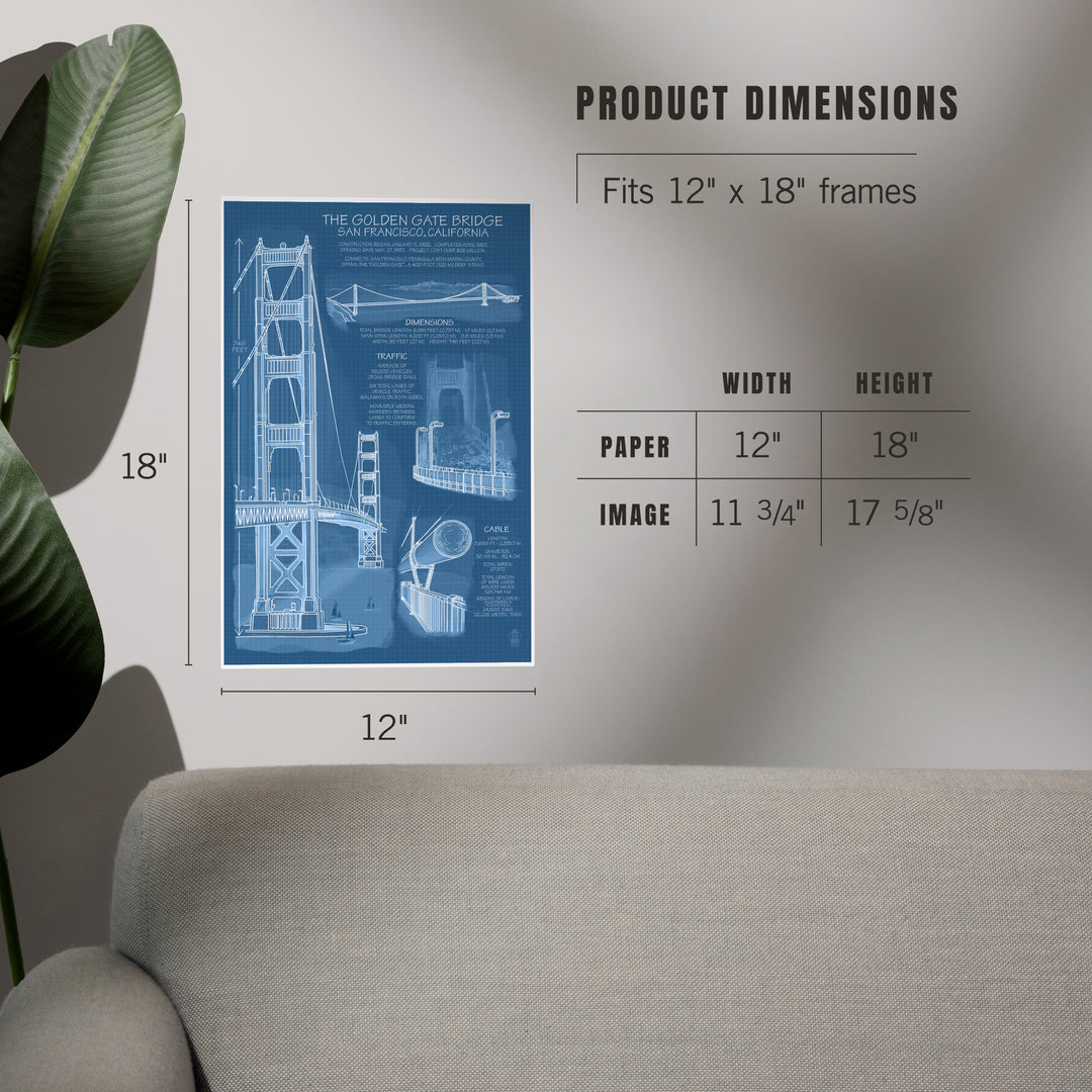 Golden Gate Bridge, Technical (Blueprint), Art & Giclee Prints Art Lantern Press