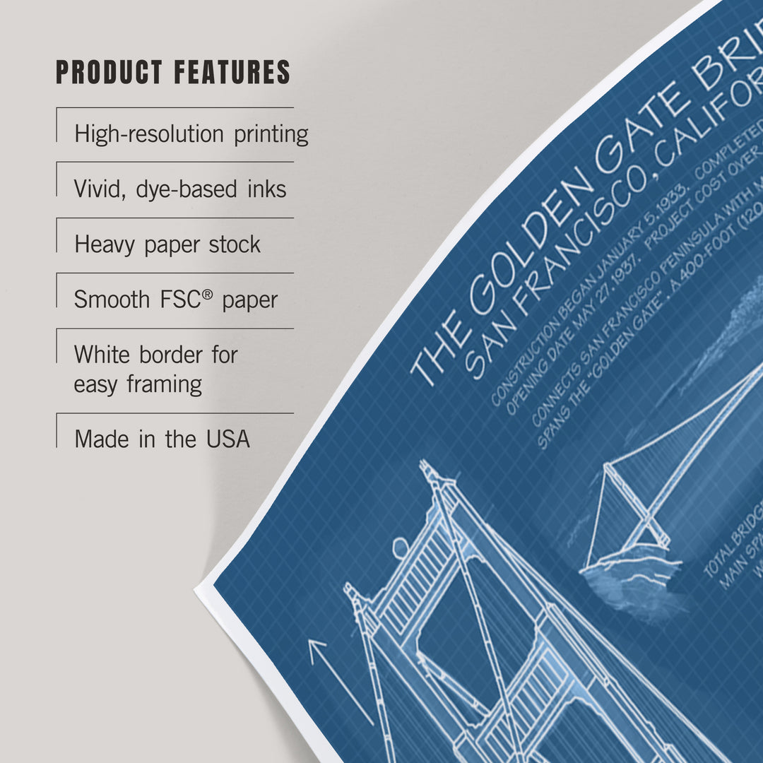 Golden Gate Bridge, Technical (Blueprint), Art & Giclee Prints Art Lantern Press