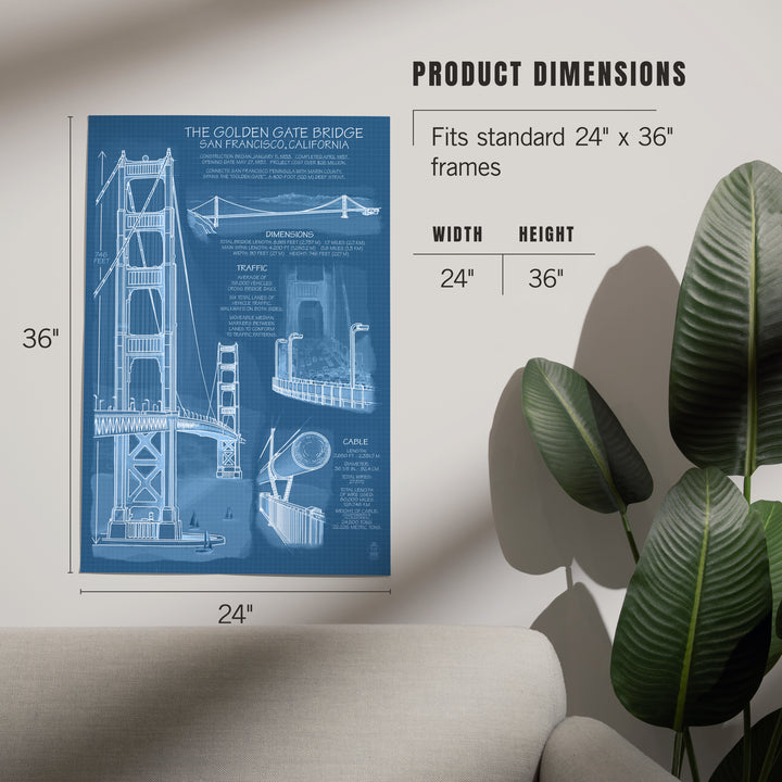 Golden Gate Bridge, Technical (Blueprint), Art & Giclee Prints Art Lantern Press