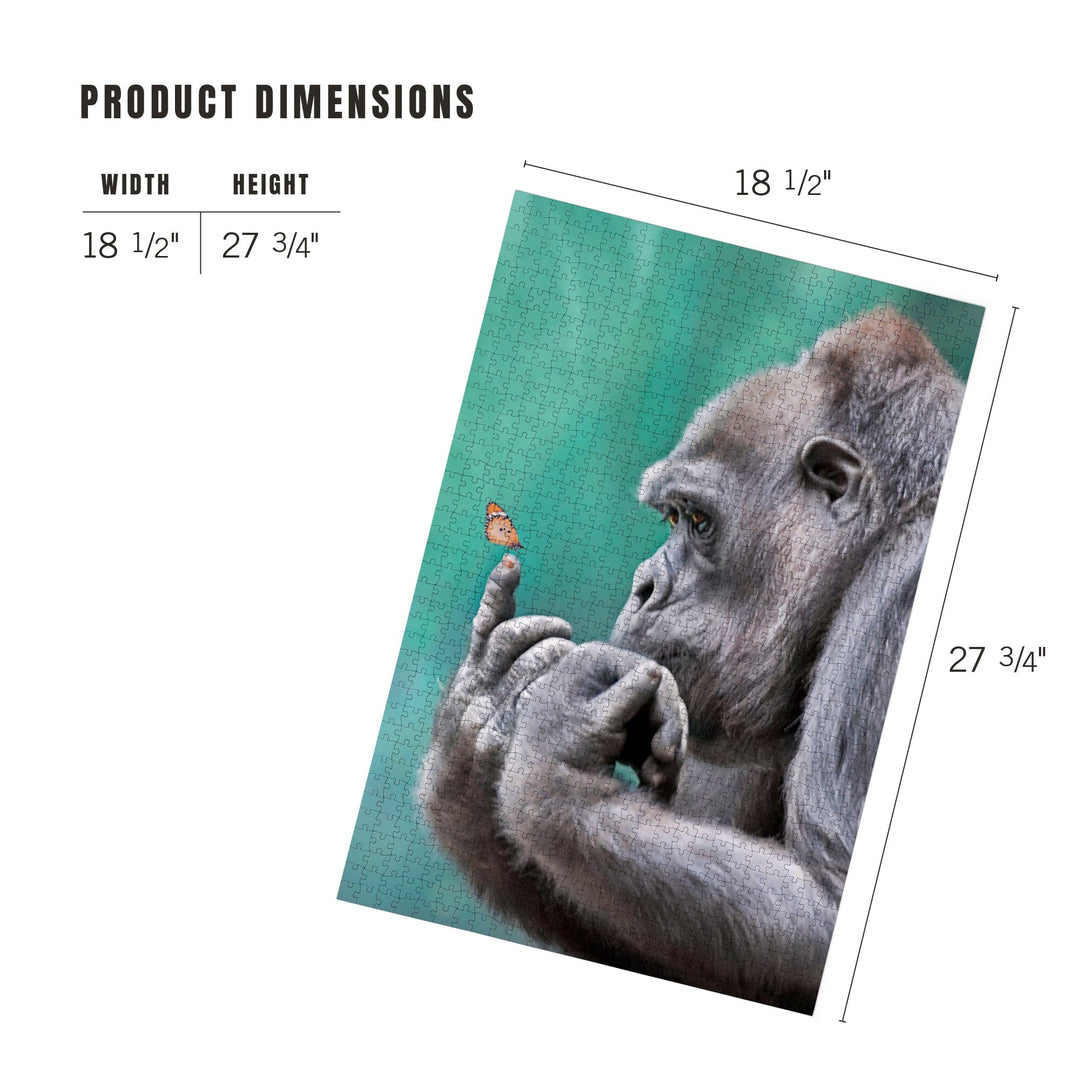 Gorilla Inspecting Butterfly on Finger, Jigsaw Puzzle Puzzle Lantern Press