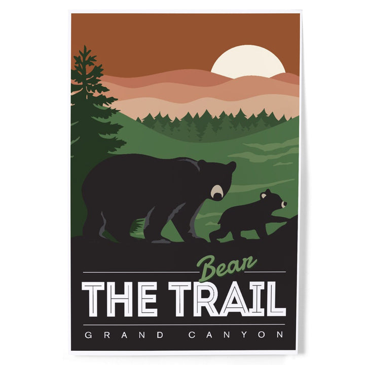 Grand Canyon National Park, Arizona, Bear the Trail, Vector Style, Art & Giclee Prints Art Lantern Press 12 x 18 Art Print