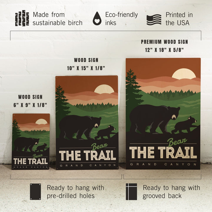 Grand Canyon National Park, Arizona, Bear the Trail, Vector Style, Wood Signs and Postcards Wood Lantern Press