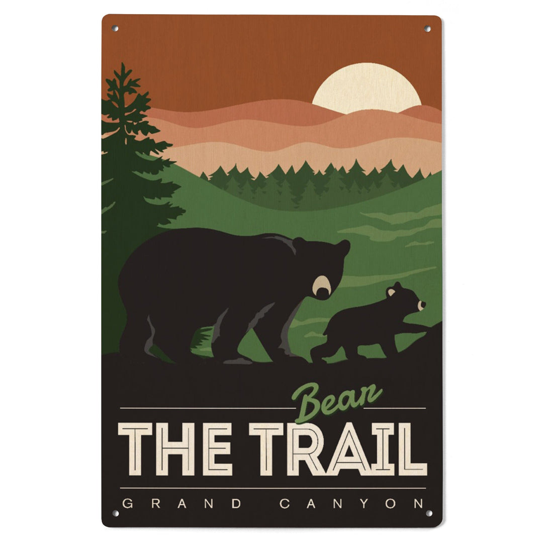 Grand Canyon National Park, Arizona, Bear the Trail, Vector Style, Wood Signs and Postcards Wood Lantern Press