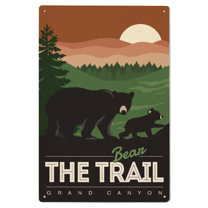 Grand Canyon National Park, Arizona, Bear the Trail, Vector Style, Wood Signs and Postcards Wood Lantern Press