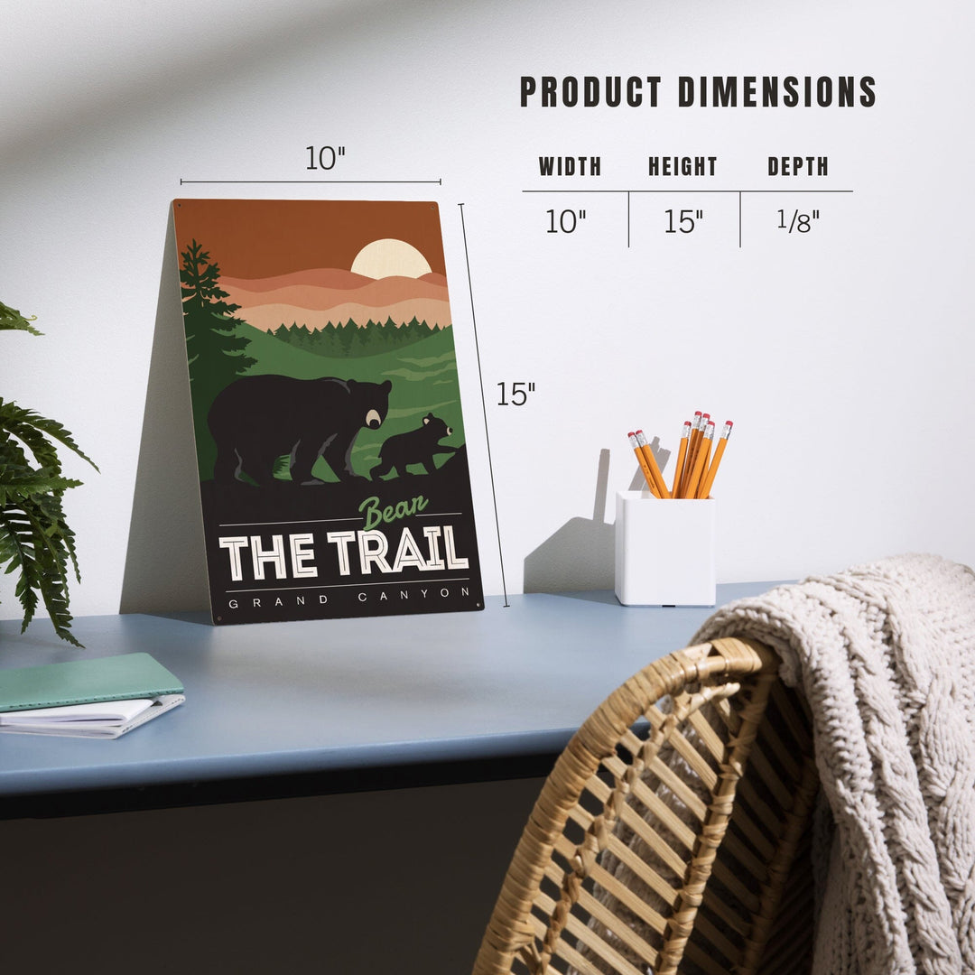 Grand Canyon National Park, Arizona, Bear the Trail, Vector Style, Wood Signs and Postcards Wood Lantern Press