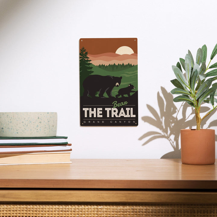 Grand Canyon National Park, Arizona, Bear the Trail, Vector Style, Wood Signs and Postcards Wood Lantern Press
