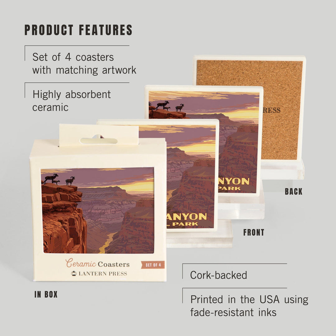 Grand Canyon National Park, Arizona, Bighorn Sheep on Point, Coasters Coasters Lantern Press