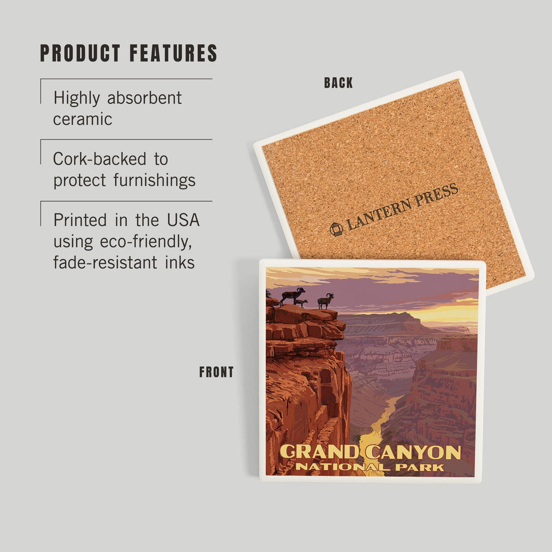 Grand Canyon National Park, Arizona, Bighorn Sheep on Point, Coasters Coasters Lantern Press