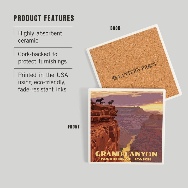 Grand Canyon National Park, Arizona, Bighorn Sheep on Point, Coasters Coasters Lantern Press
