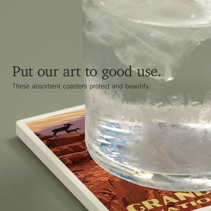 Grand Canyon National Park, Arizona, Bighorn Sheep on Point, Coasters Coasters Lantern Press