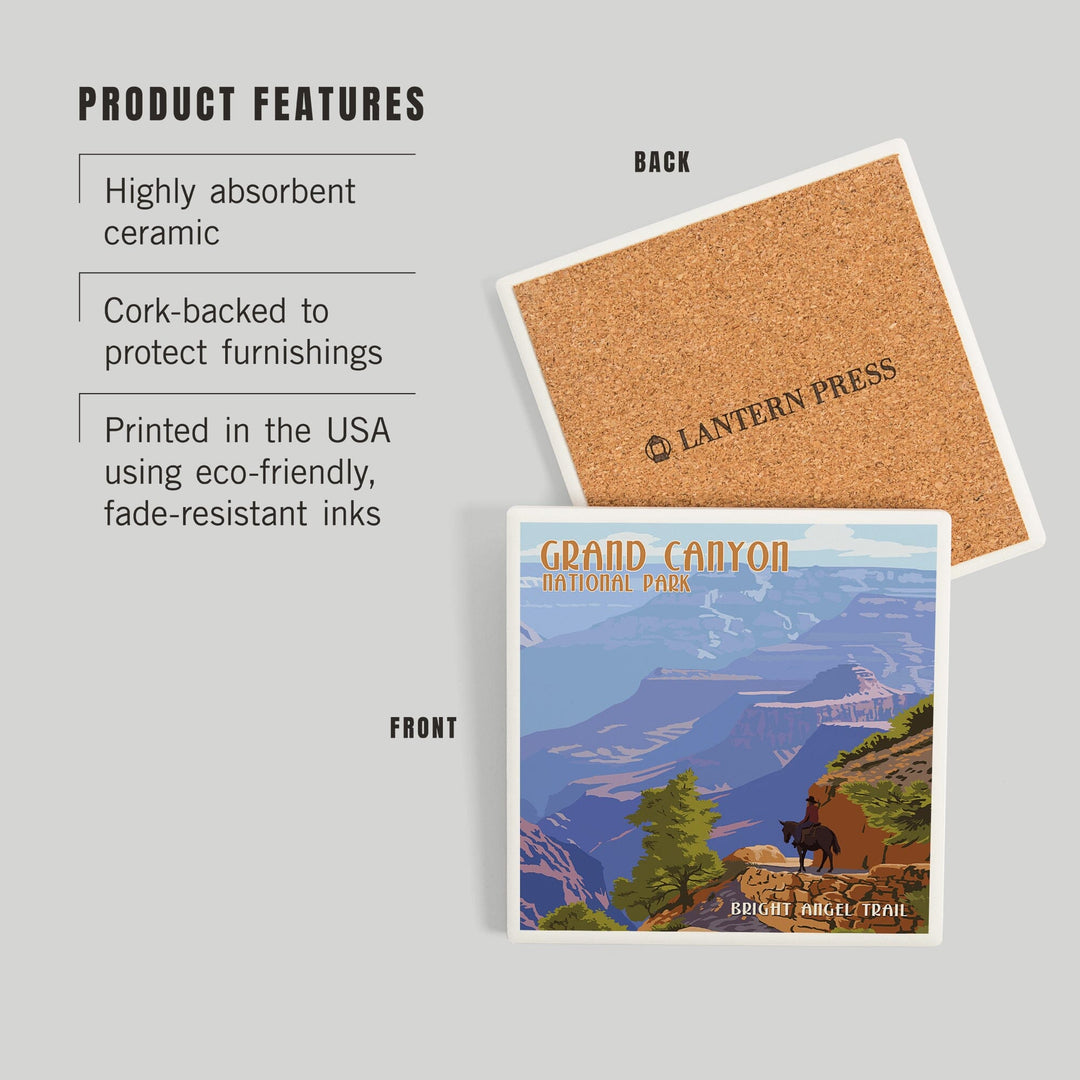 Grand Canyon National Park, Arizona, Bright Angel Trail, Coasters Coasters Lantern Press