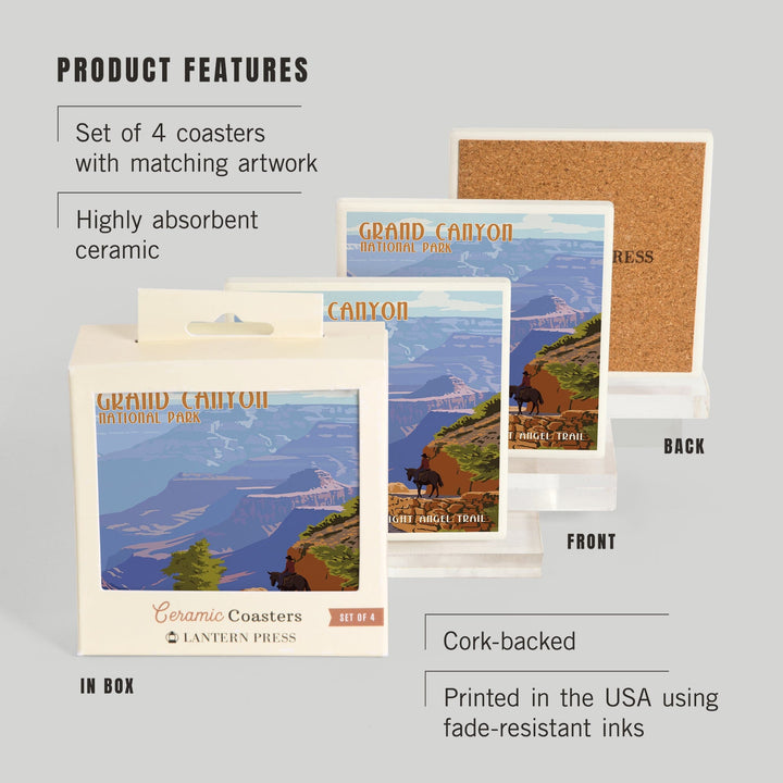 Grand Canyon National Park, Arizona, Bright Angel Trail, Coasters Coasters Lantern Press