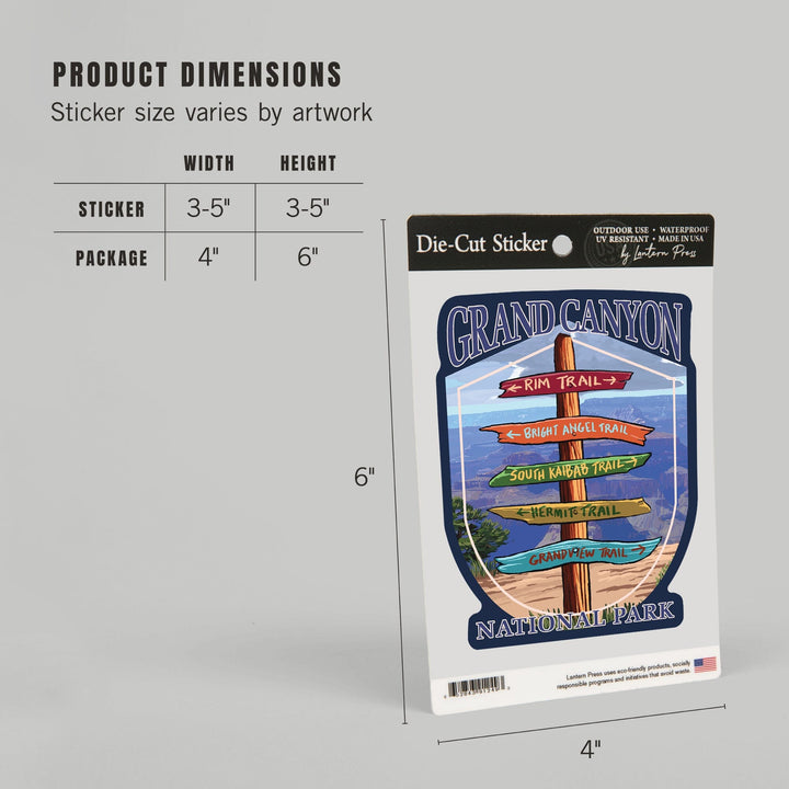 Grand Canyon National Park, Arizona, Destination Signpost, Contour, Vinyl Sticker - Lantern Press