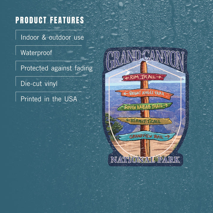 Grand Canyon National Park, Arizona, Destination Signpost, Contour, Vinyl Sticker - Lantern Press