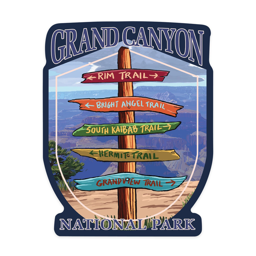 Grand Canyon National Park, Arizona, Destination Signpost, Contour, Vinyl Sticker - Lantern Press