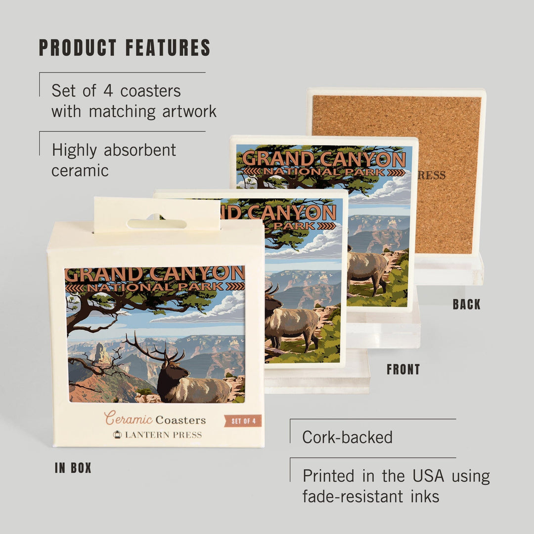 Grand Canyon National Park, Arizona, Elk and Point Imperial, Coasters Coasters Lantern Press