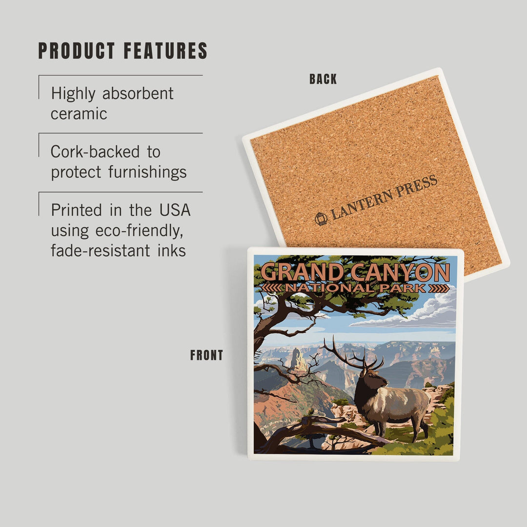 Grand Canyon National Park, Arizona, Elk and Point Imperial, Coasters Coasters Lantern Press