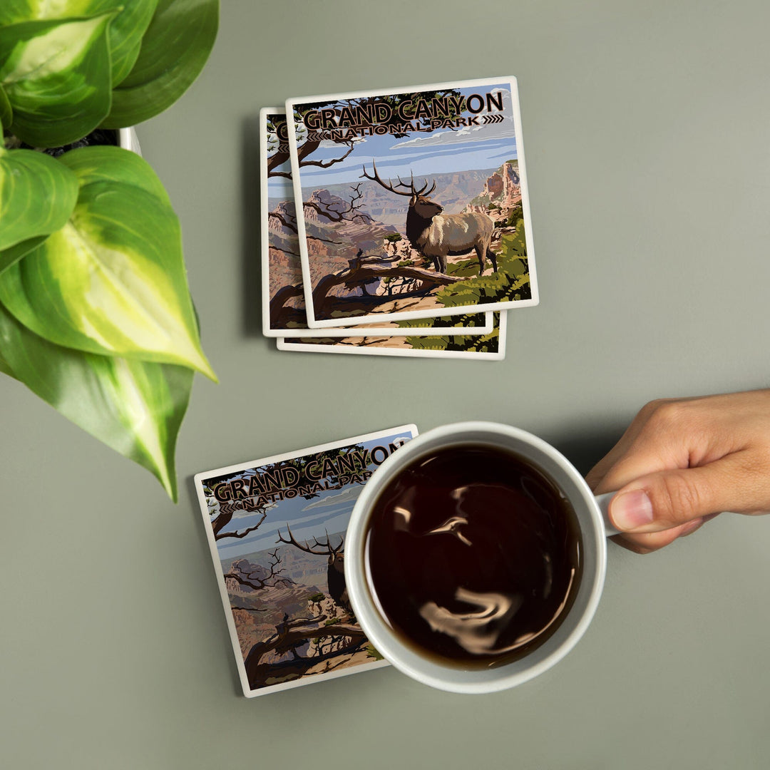 Grand Canyon National Park, Arizona, Elk and South Rim, Coasters Coasters Lantern Press