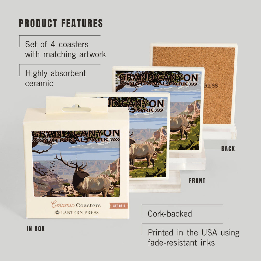 Grand Canyon National Park, Arizona, Elk and South Rim, Coasters Coasters Lantern Press