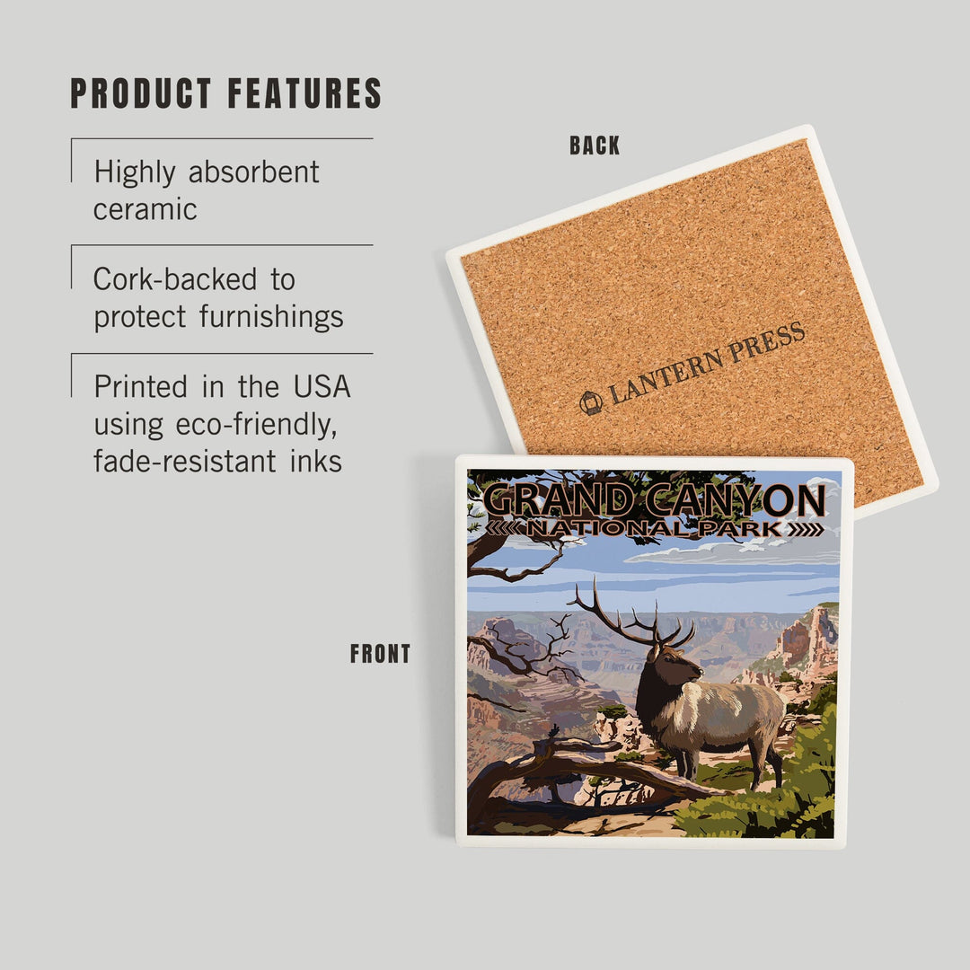 Grand Canyon National Park, Arizona, Elk and South Rim, Coasters Coasters Lantern Press