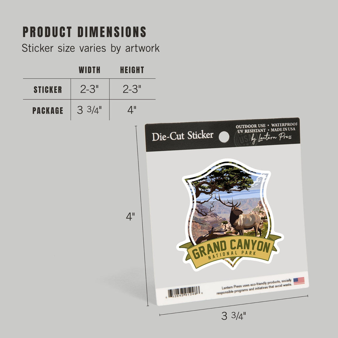 Grand Canyon National Park, Arizona, Elk & South Rim, Contour, Lantern Press Artwork, Vinyl Sticker - Lantern Press